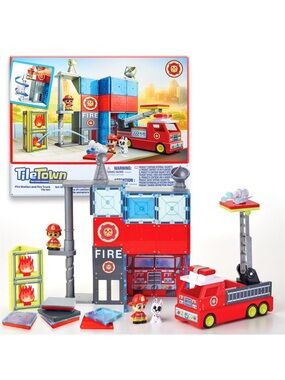 Magnetic Tile Fire Department and Fire Truck - NWT